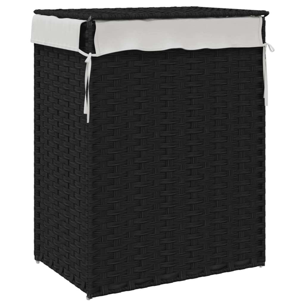 Panier à linge avec couvercle noir 46x33x60 cm poly rotin