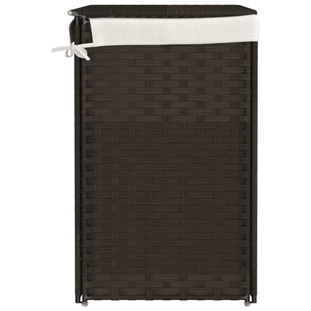 Panier à linge avec 2 compartiments marron foncé 53x35x57 cm poly rotin