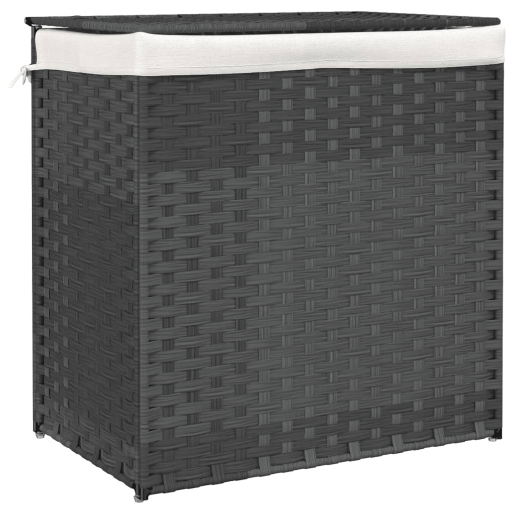 Laundry Basket with 2 Compartments Grey 53x35x57 cm Poly Rattan