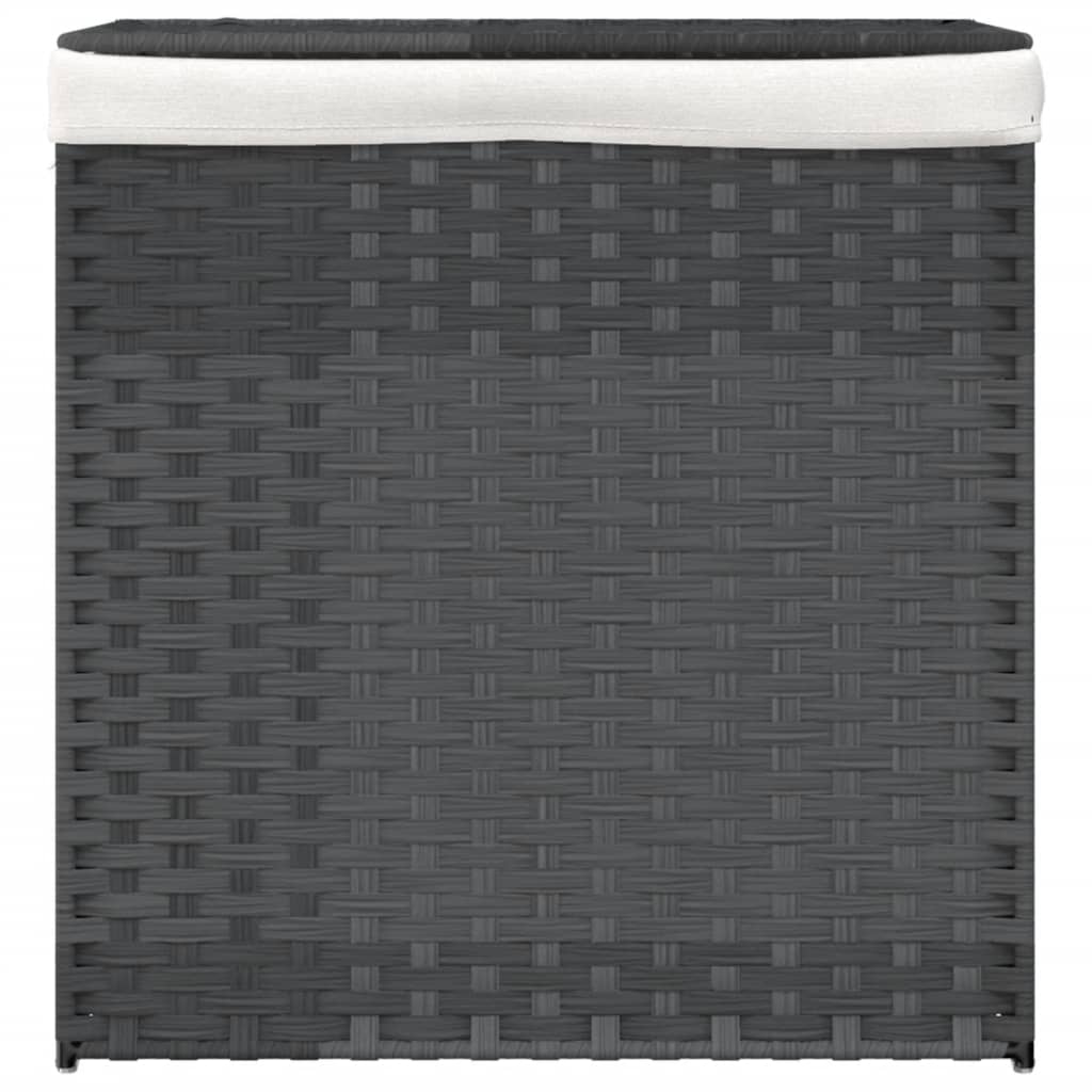 Laundry Basket with 2 Compartments Grey 53x35x57 cm Poly Rattan