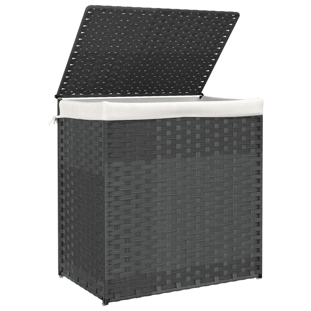Laundry Basket with 2 Compartments Grey 53x35x57 cm Poly Rattan