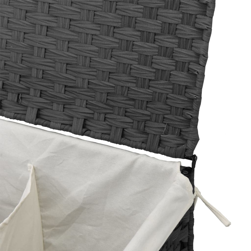 Laundry Basket with 2 Compartments Grey 53x35x57 cm Poly Rattan
