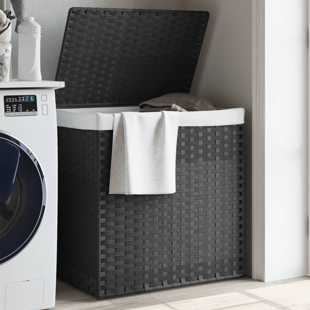 Laundry Basket with 2 Compartments Grey 53x35x57 cm Poly Rattan