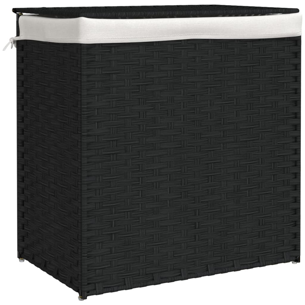 Laundry basket with 2 compartments Black 53x35x57 cm Poly Rattan