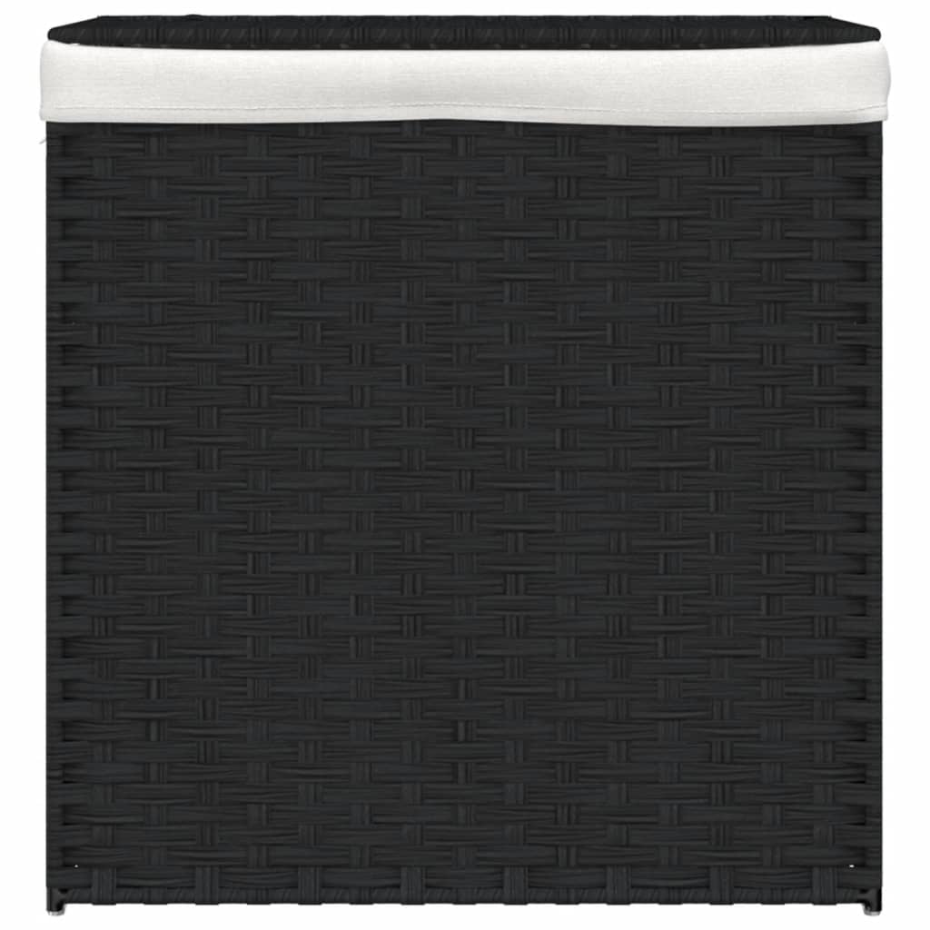Laundry basket with 2 compartments Black 53x35x57 cm Poly Rattan
