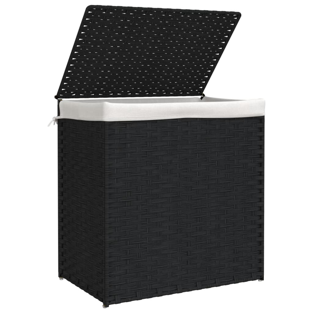 Laundry basket with 2 compartments Black 53x35x57 cm Poly Rattan