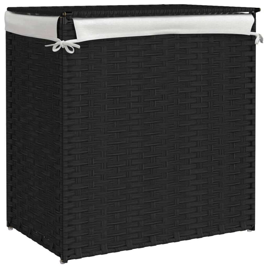 Laundry basket with 2 compartments Black 53x35x57 cm Poly Rattan