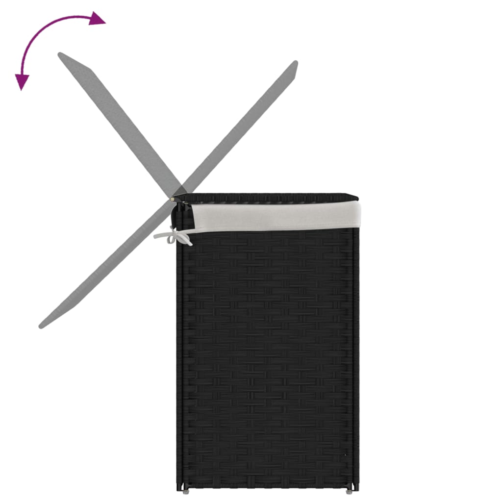 Laundry basket with 2 compartments Black 53x35x57 cm Poly Rattan