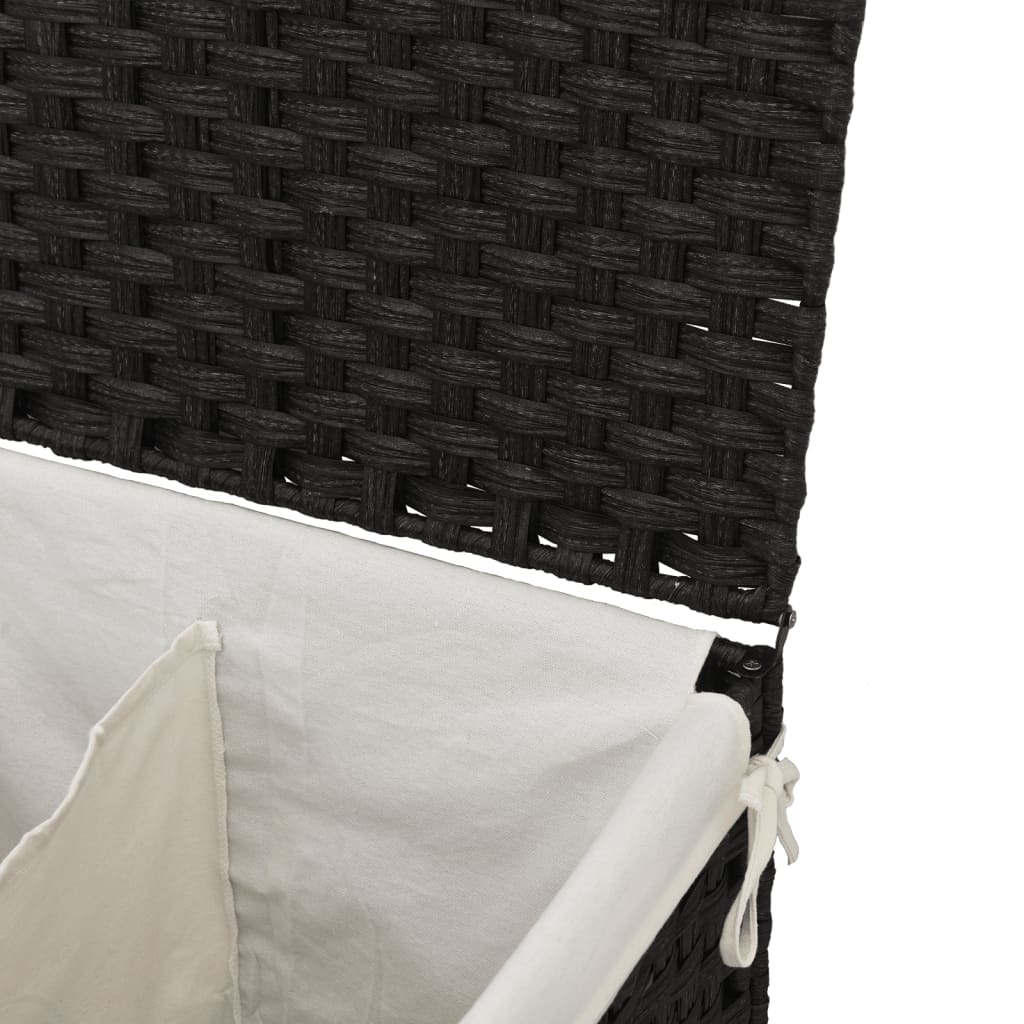 Laundry basket with 2 compartments Black 53x35x57 cm Poly Rattan