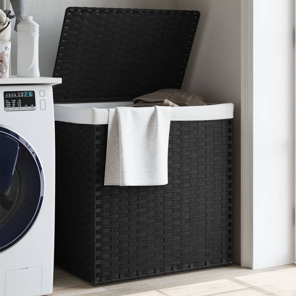 Laundry basket with 2 compartments Black 53x35x57 cm Poly Rattan