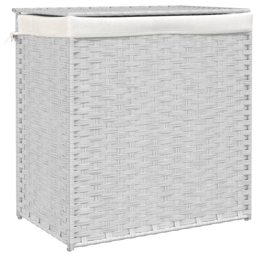 Laundry basket with 2 compartments White 53x35x57 cm Poly Rattan
