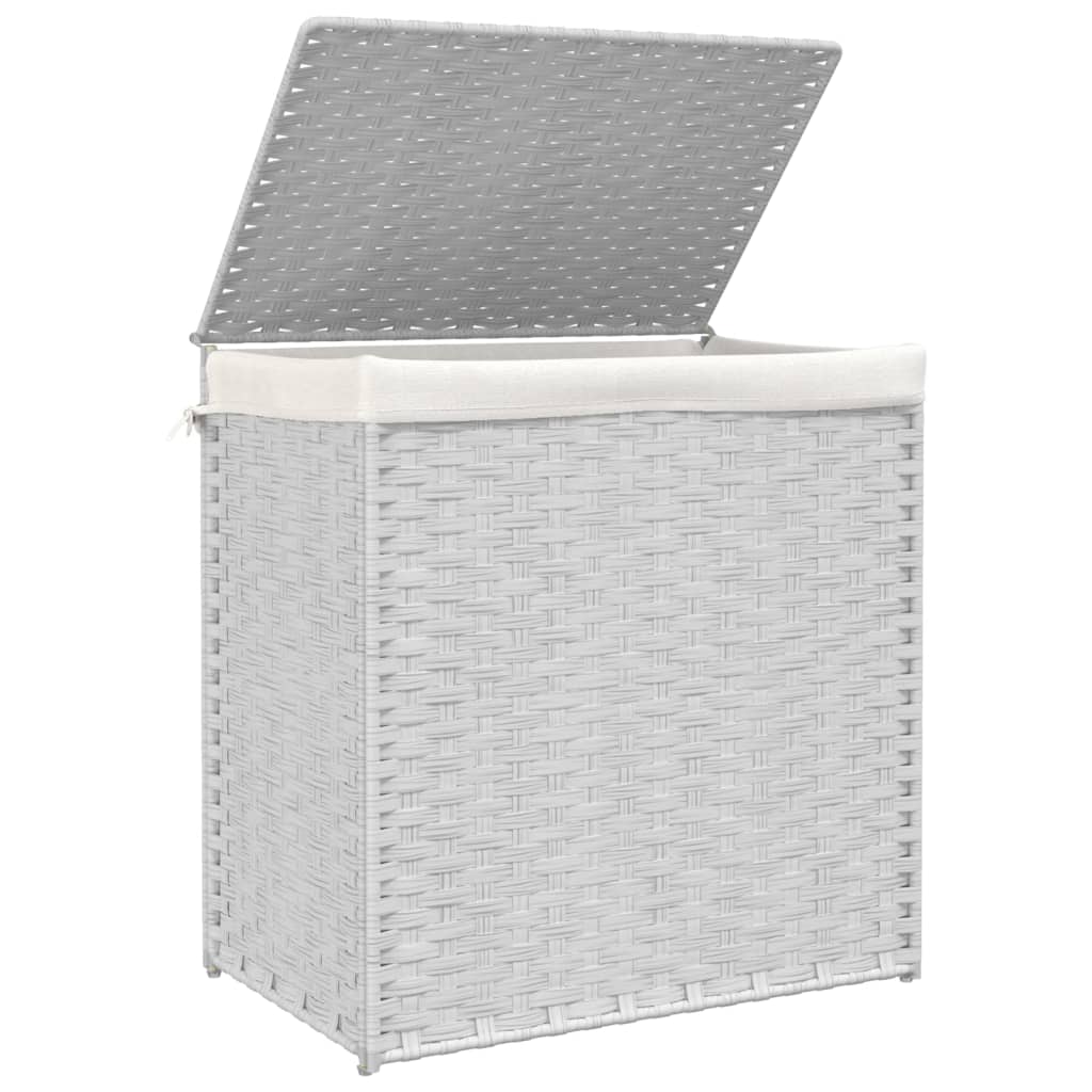 Laundry basket with 2 compartments White 53x35x57 cm Poly Rattan