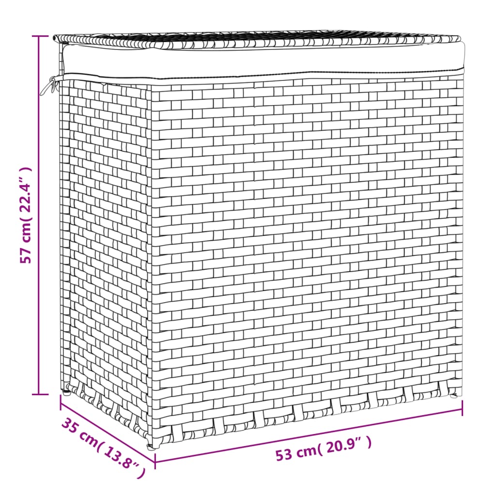 Laundry basket with 2 compartments White 53x35x57 cm Poly Rattan