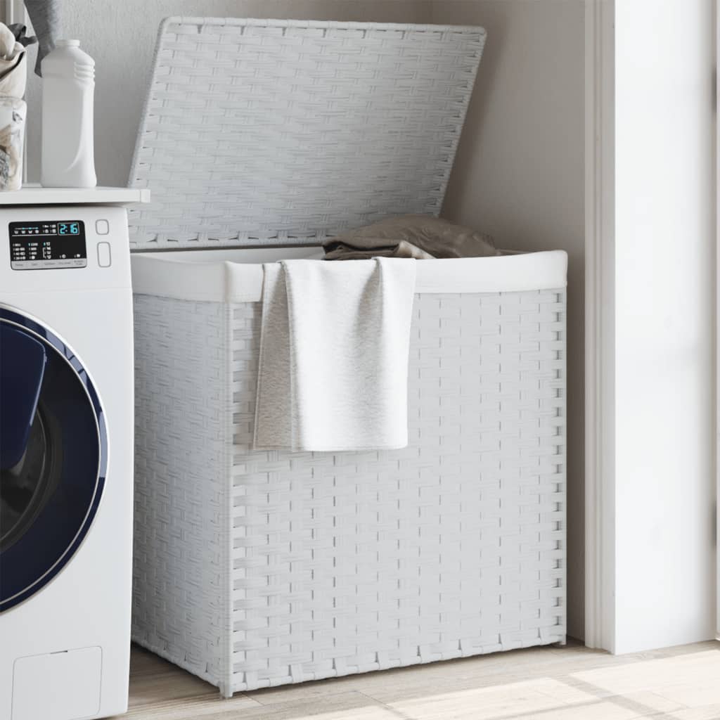 Laundry basket with 2 compartments White 53x35x57 cm Poly Rattan