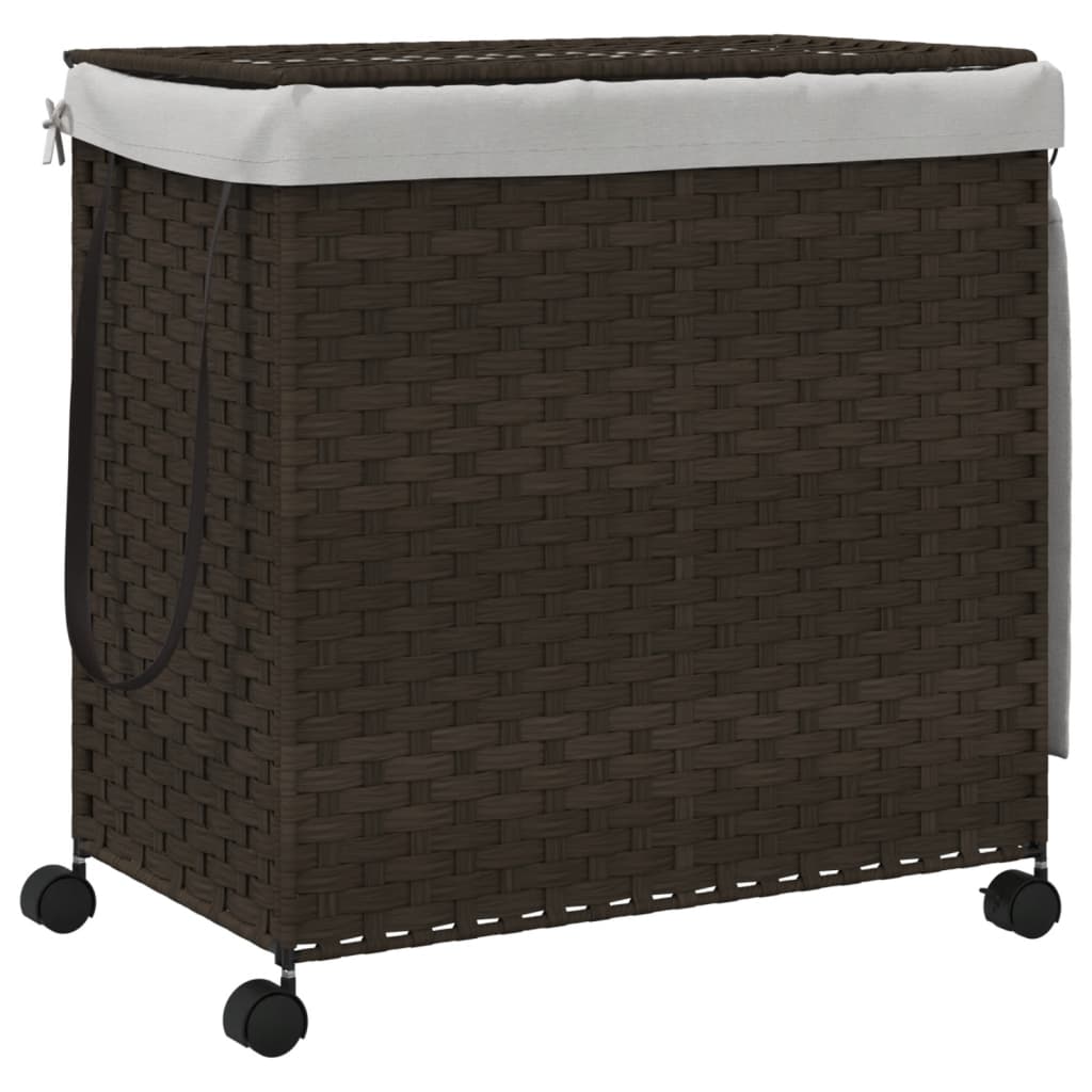 Laundry Basket with Wheels Dark Brown 60x35x60.5 cm Rattan