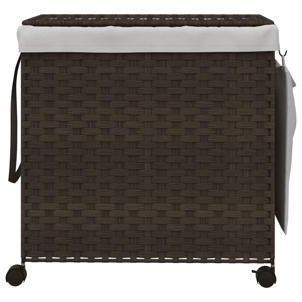 Laundry Basket with Wheels Dark Brown 60x35x60.5 cm Rattan