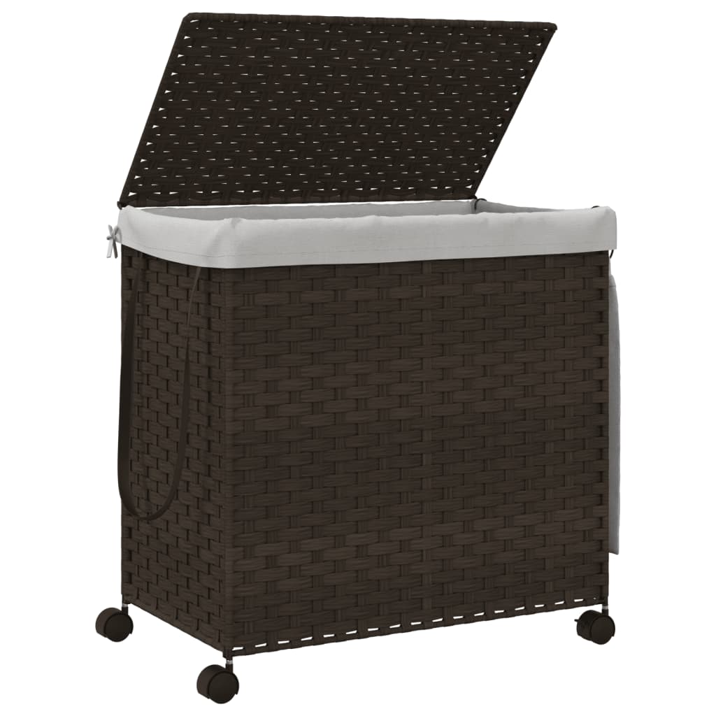 Laundry Basket with Wheels Dark Brown 60x35x60.5 cm Rattan