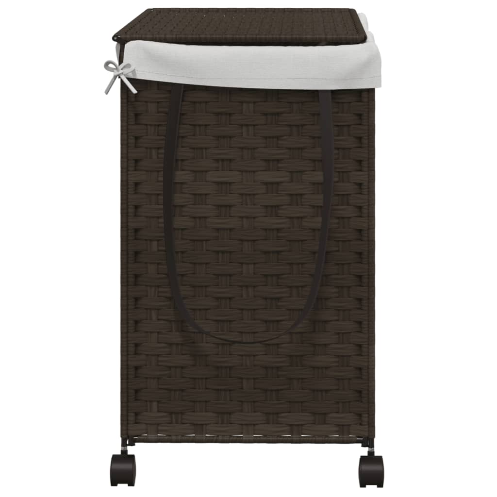 Laundry Basket with Wheels Dark Brown 60x35x60.5 cm Rattan