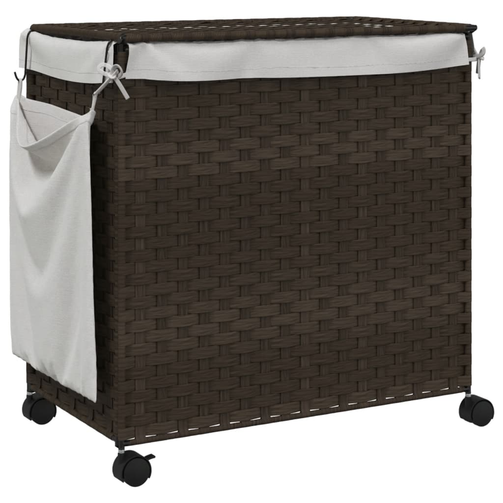 Laundry Basket with Wheels Dark Brown 60x35x60.5 cm Rattan