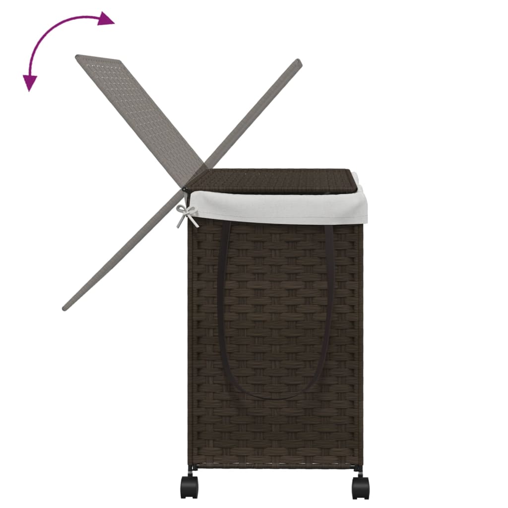 Laundry Basket with Wheels Dark Brown 60x35x60.5 cm Rattan