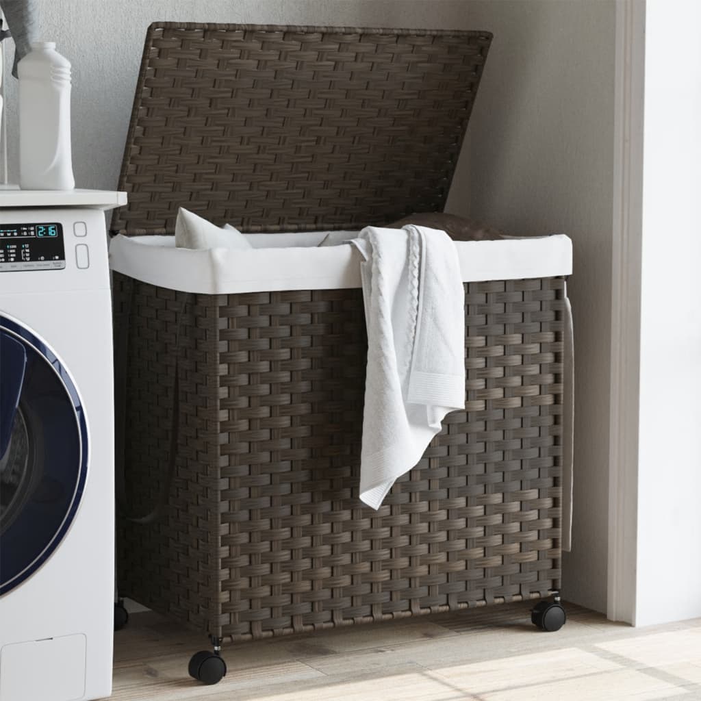 Laundry Basket with Wheels Dark Brown 60x35x60.5 cm Rattan