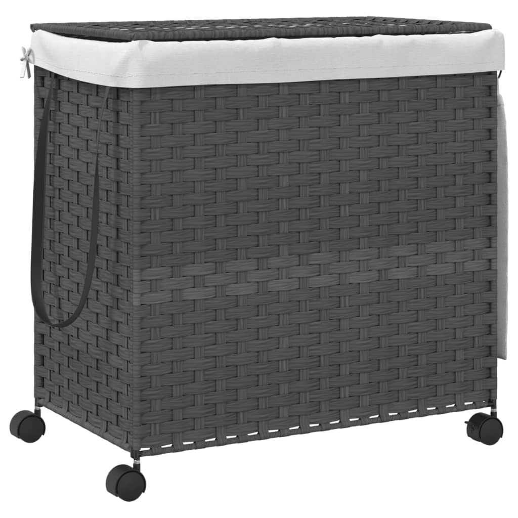 Laundry Basket with Wheels Grey 60x35x60.5 cm Rattan
