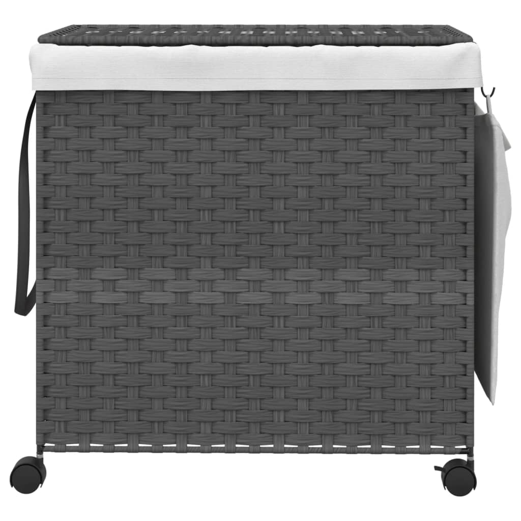 Laundry Basket with Wheels Grey 60x35x60.5 cm Rattan