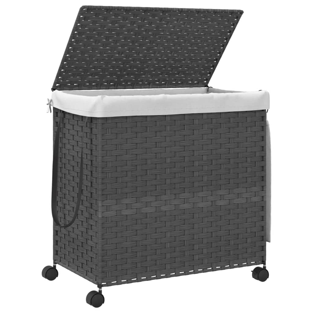 Laundry Basket with Wheels Grey 60x35x60.5 cm Rattan