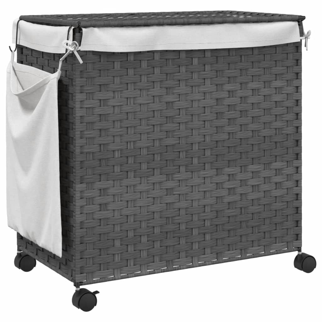 Laundry Basket with Wheels Grey 60x35x60.5 cm Rattan