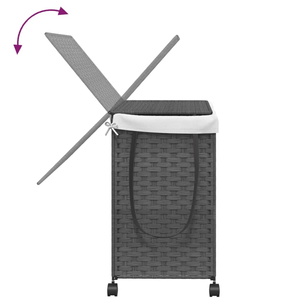 Laundry Basket with Wheels Grey 60x35x60.5 cm Rattan