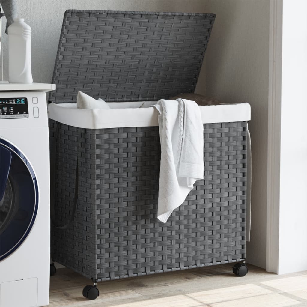 Laundry Basket with Wheels Grey 60x35x60.5 cm Rattan