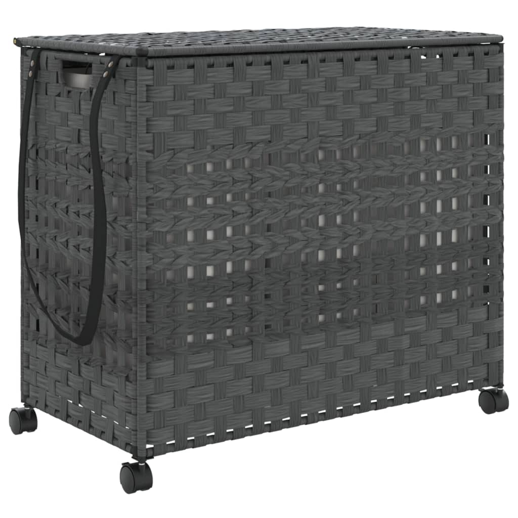 Laundry Basket with Wheels Grey 66x35x60 cm Rattan