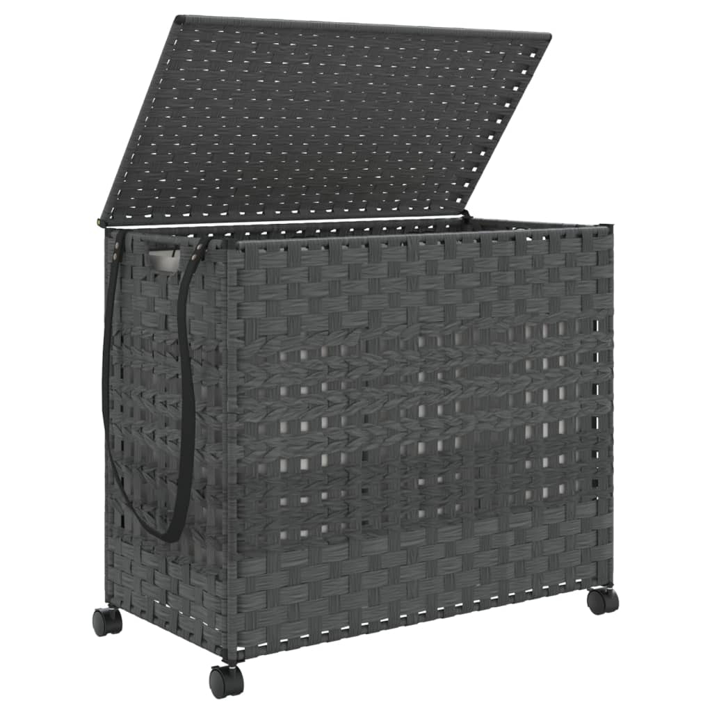 Laundry Basket with Wheels Grey 66x35x60 cm Rattan