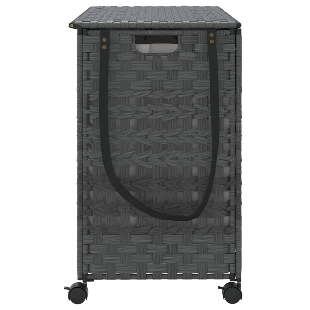 Laundry Basket with Wheels Grey 66x35x60 cm Rattan