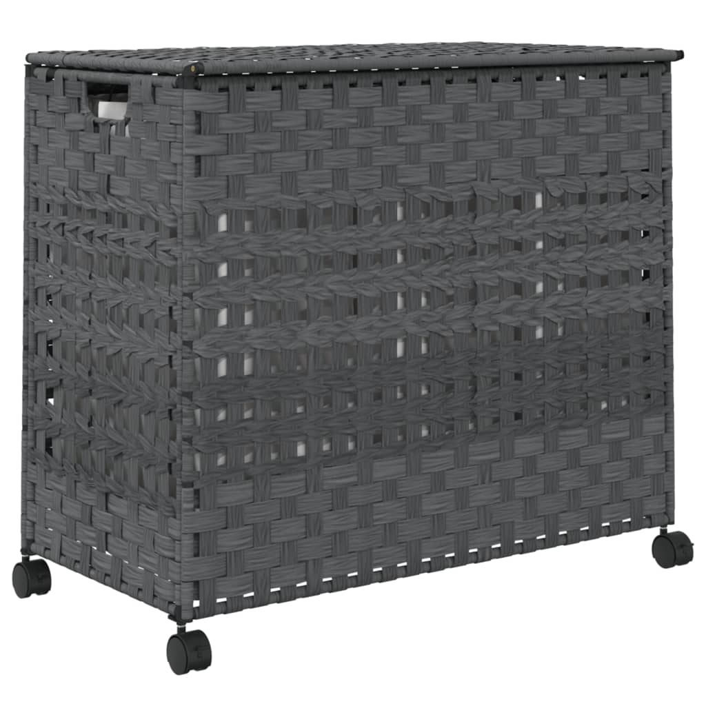 Laundry Basket with Wheels Grey 66x35x60 cm Rattan