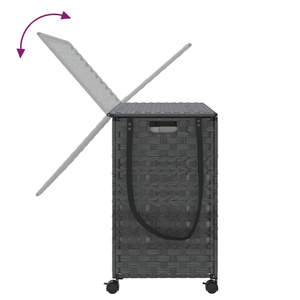 Laundry Basket with Wheels Grey 66x35x60 cm Rattan