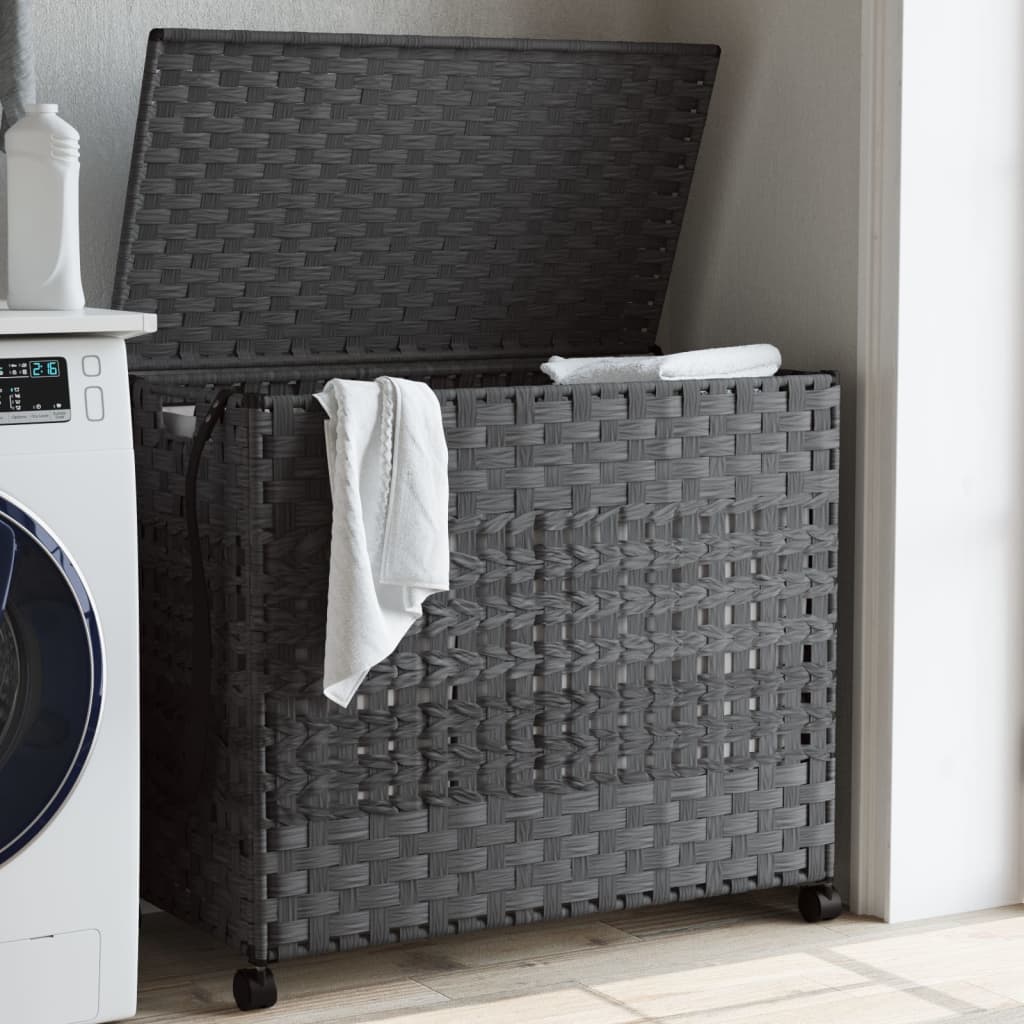 Laundry Basket with Wheels Grey 66x35x60 cm Rattan