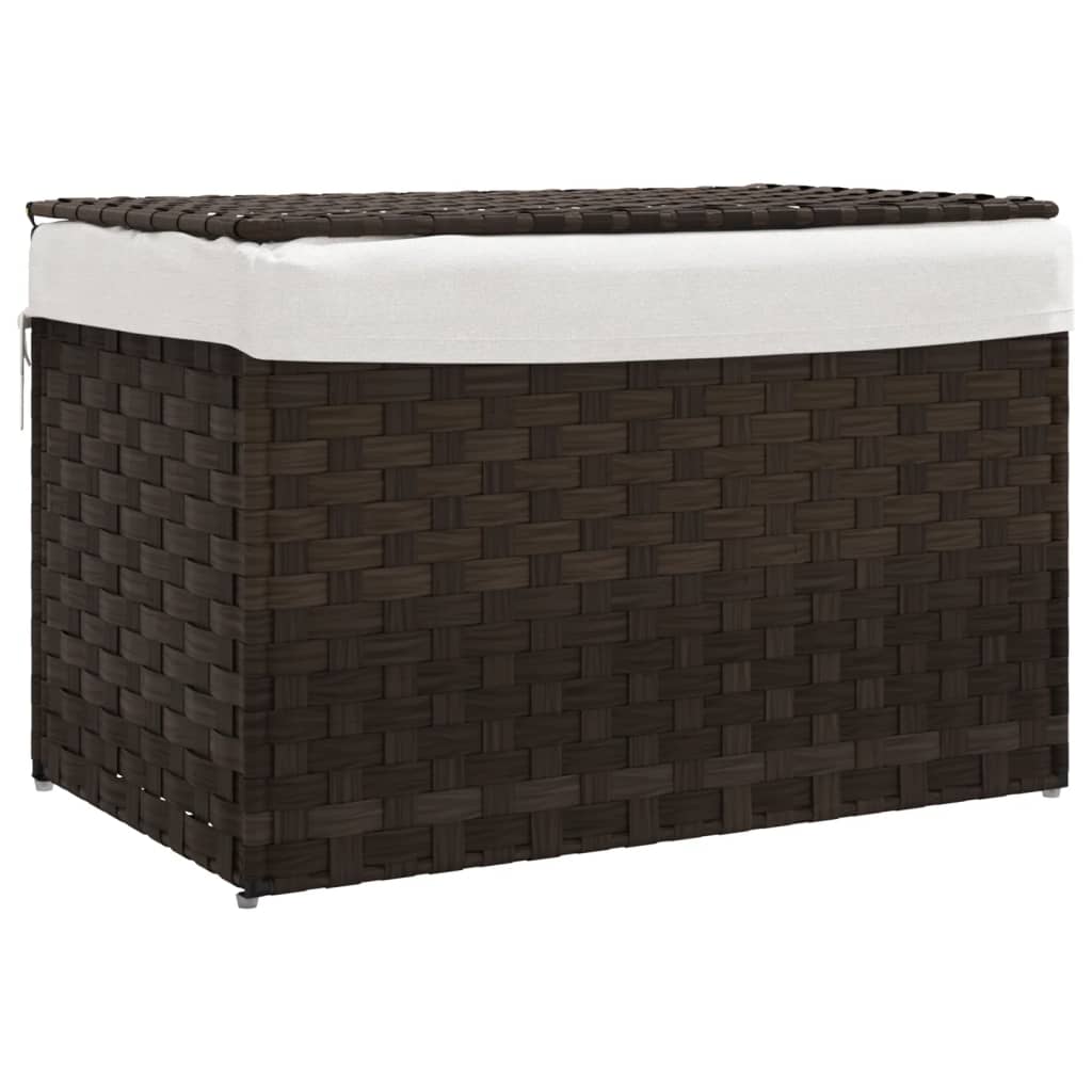 Laundry basket with lid dark brown 55.5x35x34 cm poly rattan