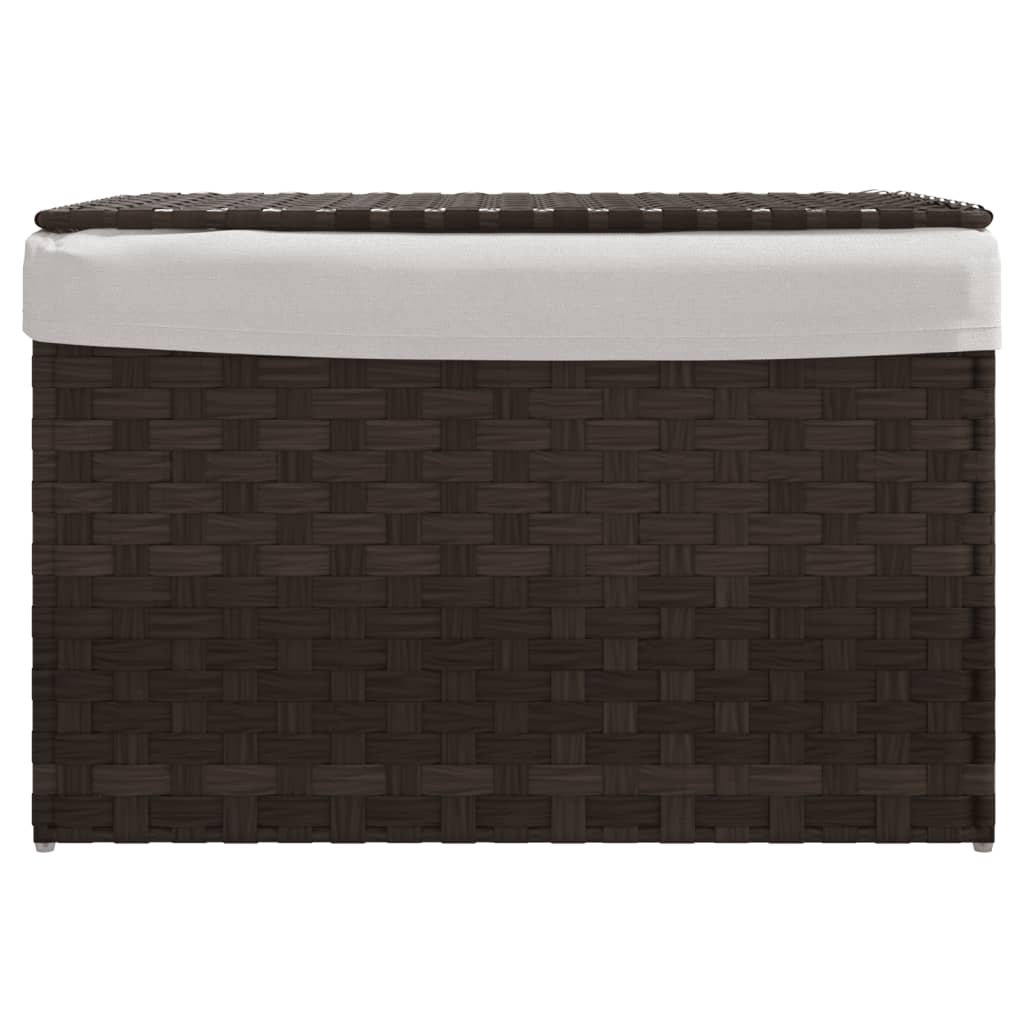 Laundry basket with lid dark brown 55.5x35x34 cm poly rattan