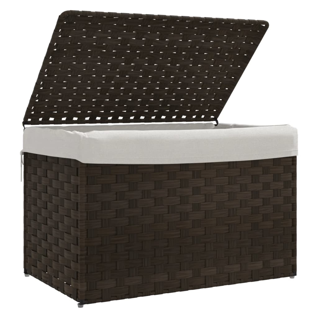 Laundry basket with lid dark brown 55.5x35x34 cm poly rattan
