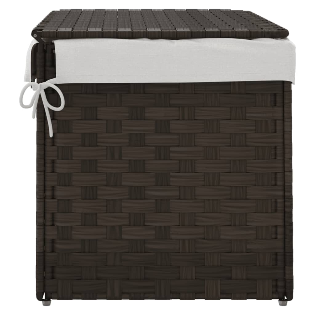 Laundry basket with lid dark brown 55.5x35x34 cm poly rattan