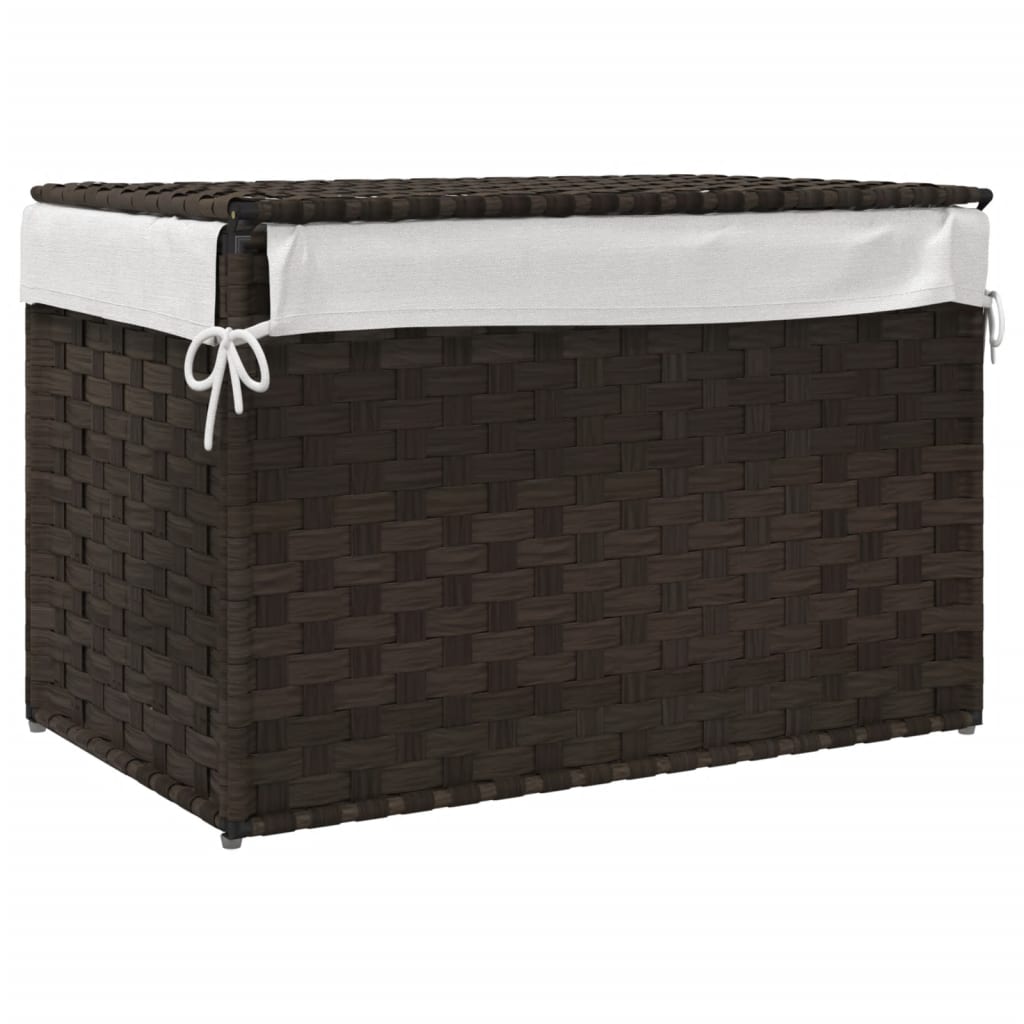 Laundry basket with lid dark brown 55.5x35x34 cm poly rattan