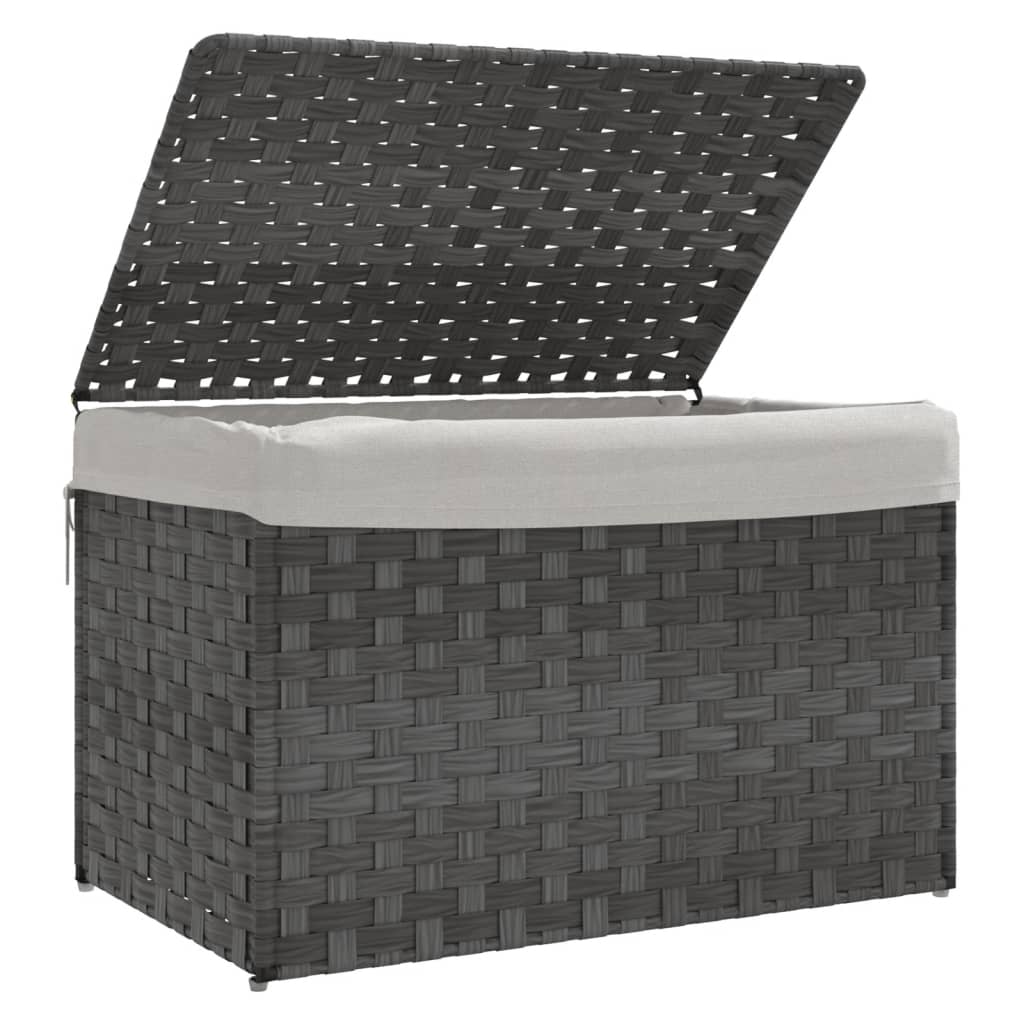 Panier à linge avec couvercle gris 55,5x35x34 cm poly rotin