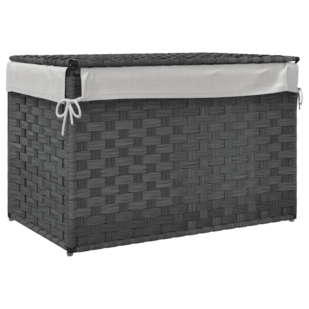 Panier à linge avec couvercle gris 55,5x35x34 cm poly rotin