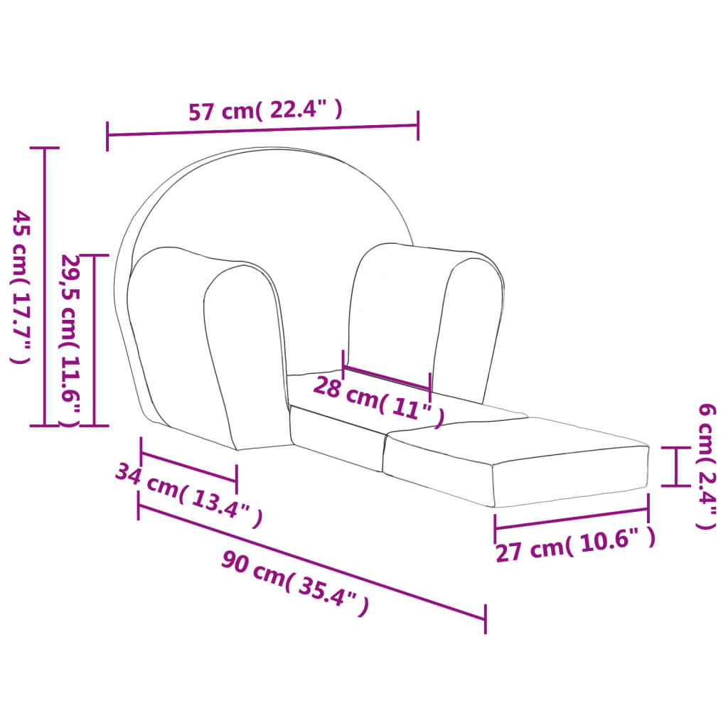 Sofa bed for children anthracite soft plush