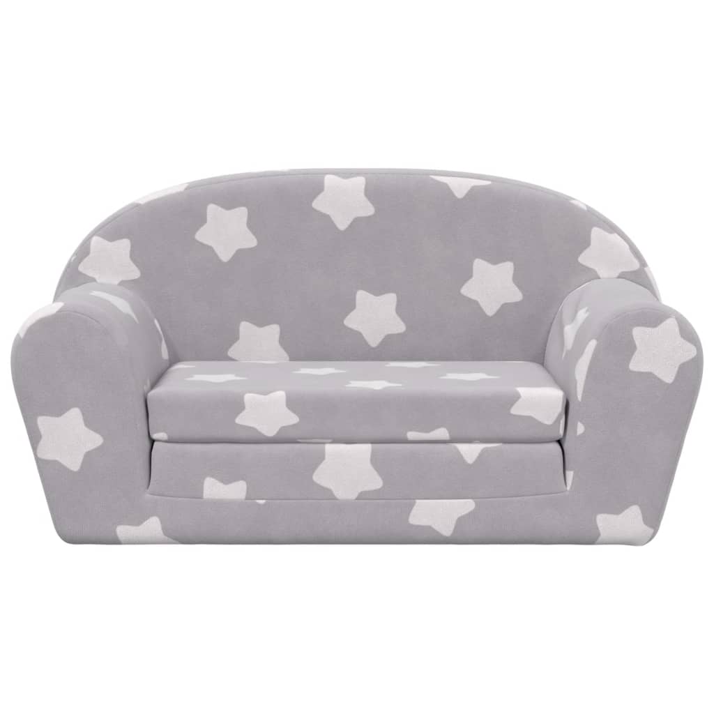 Children's sofa bed 2-seater light grey with stars soft plush