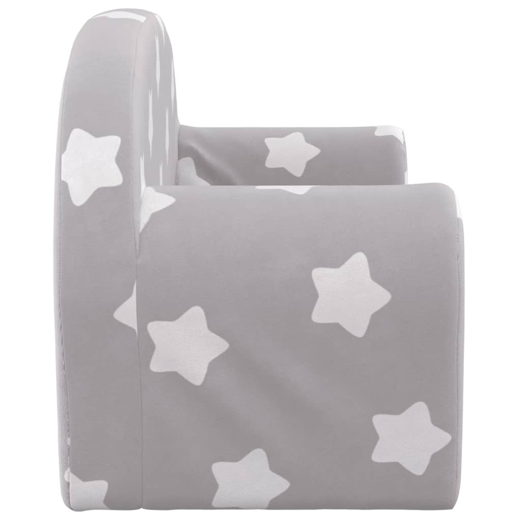 Children's sofa bed 2-seater light grey with stars soft plush
