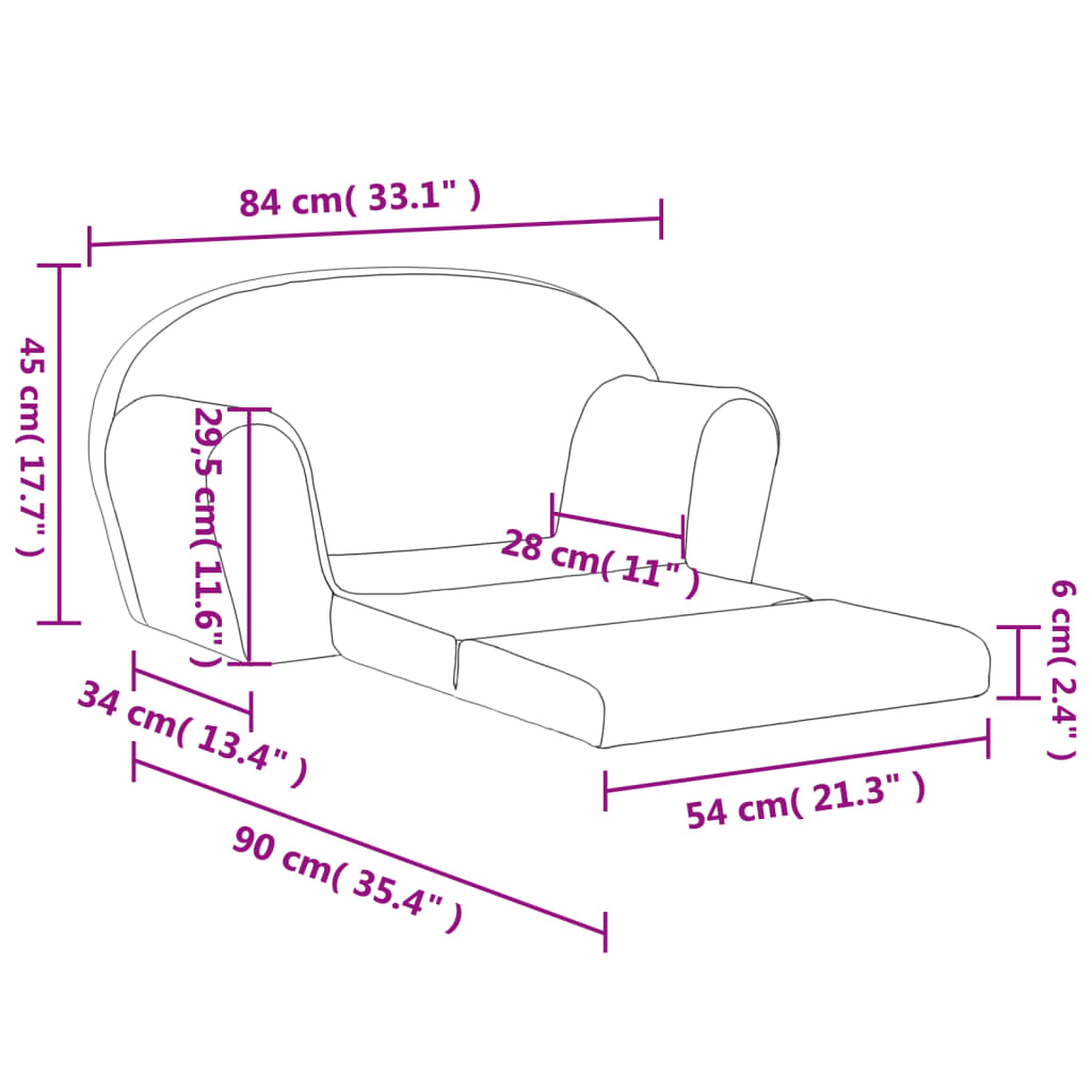Children's sofa bed 2-seater light grey with stars soft plush