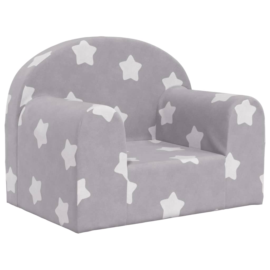 Canapé enfant gris clair avec étoiles en peluche douce