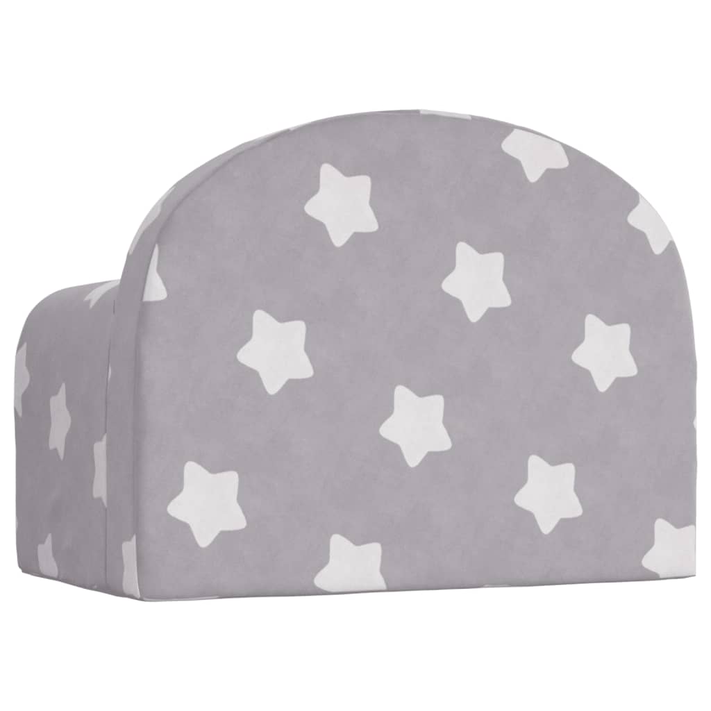 Canapé enfant gris clair avec étoiles en peluche douce